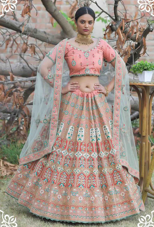 Peach color Heavy Bridal Designer Lehenga choli