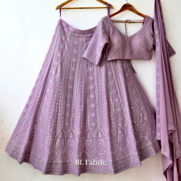 Light Purple color Mirror Embroidery work Designer Wedding Lehenga Choli - Image 2