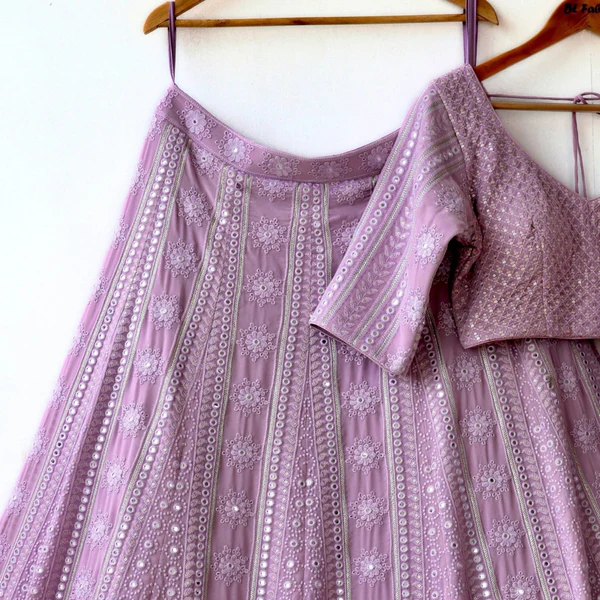 Light Purple color Mirror Embroidery work Designer Wedding Lehenga Choli - Image 3