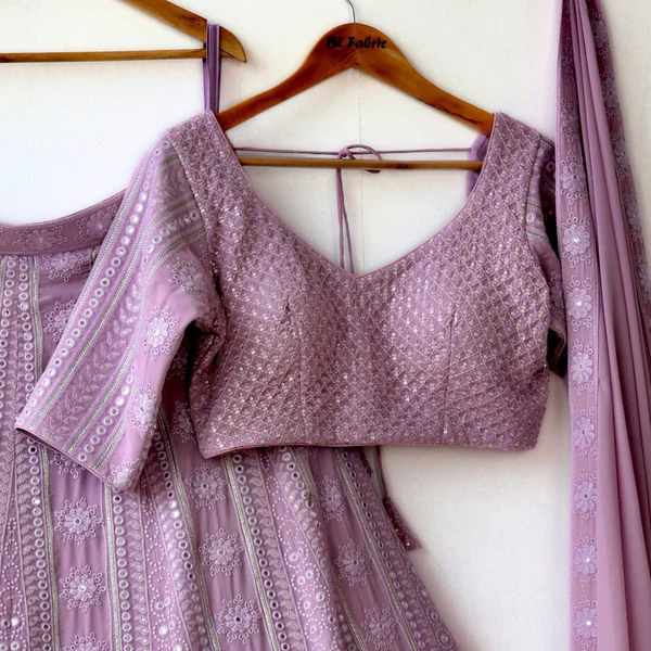 Light Purple color Mirror Embroidery work Designer Wedding Lehenga Choli - Image 4