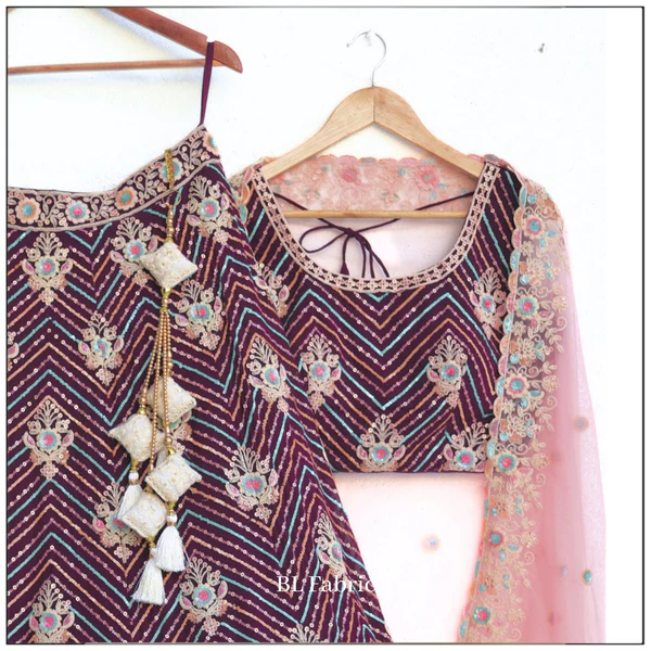 Purple color Bridal wear designer Bridal Lehenga Choli - Image 3