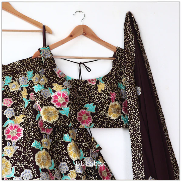 Brown color Embroidery & Sequence work Designer Wedding Lehenga Choli - Image 3