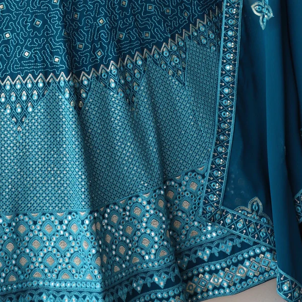 Firozi color Mirror & Sequence Embroidery work Designer Wedding Lehenga Choli - Image 5