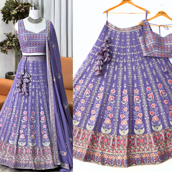 Rosy Purple color Sequence & Thread Embroidery work Designer Wedding Lehenga Choli