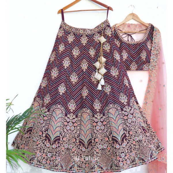 Purple color Bridal wear designer Bridal Lehenga Choli - Image 6